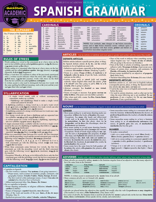 Spanish Grammar: A Quickstudy Laminated Reference Guide